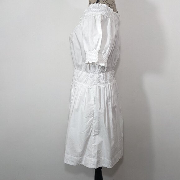 NWT J Crew S Dress White Smocked Puff-Sleeve Cotton Poplin Pockets A-Line AY883 - Picture 5 of 12
